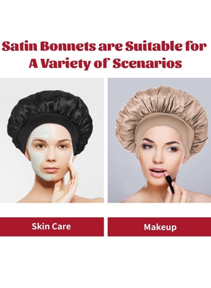 2Pcs Silk Bonnet for Sleeping, Satin Hair Bonnets, Soft Elastic Band Silk Sleep Cap, Hair Wrap for Women (Black Gold) - Image 4